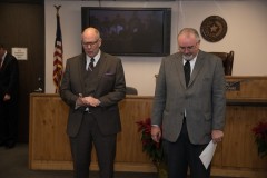 The Honorable Roger Bridgwater and Harris County Commissioner Jack Cagle pray during Judge Goodwin’s investiture ceremony